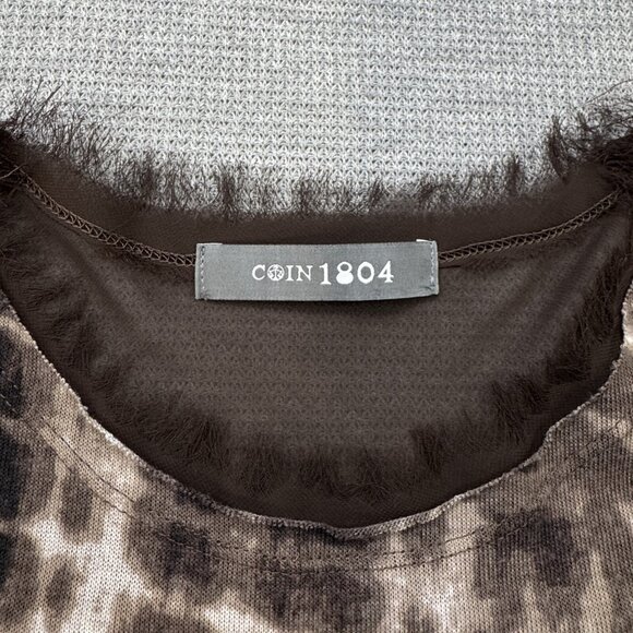 Coin 1804 Womens Brown Tie Dye 3/4 Sleeve Blouse Fringe Trim Sheer Panel Size S - Picture 5 of 14